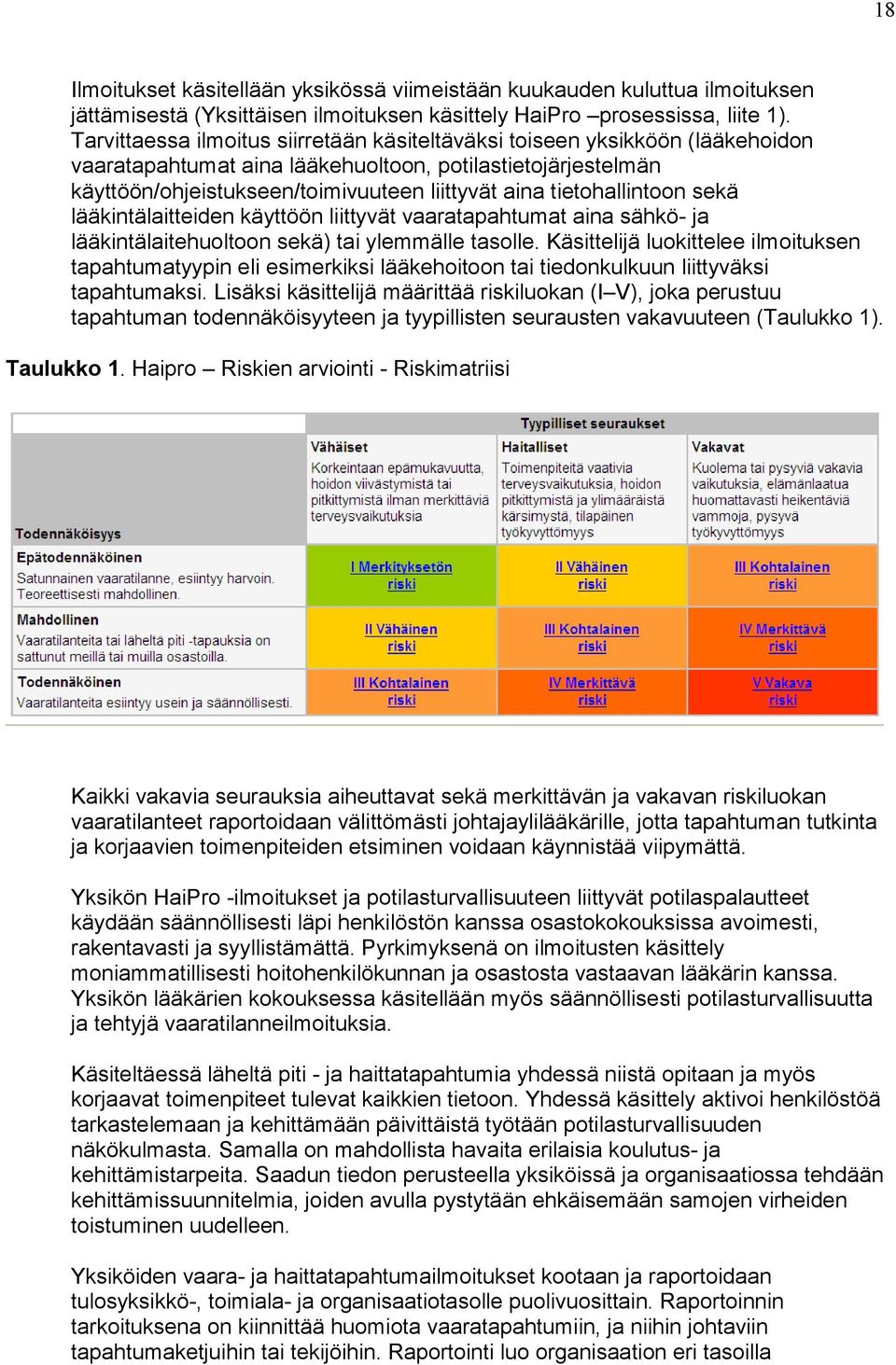 tietohallintoon sekä lääkintälaitteiden käyttöön liittyvät vaaratapahtumat aina sähkö- ja lääkintälaitehuoltoon sekä) tai ylemmälle tasolle.