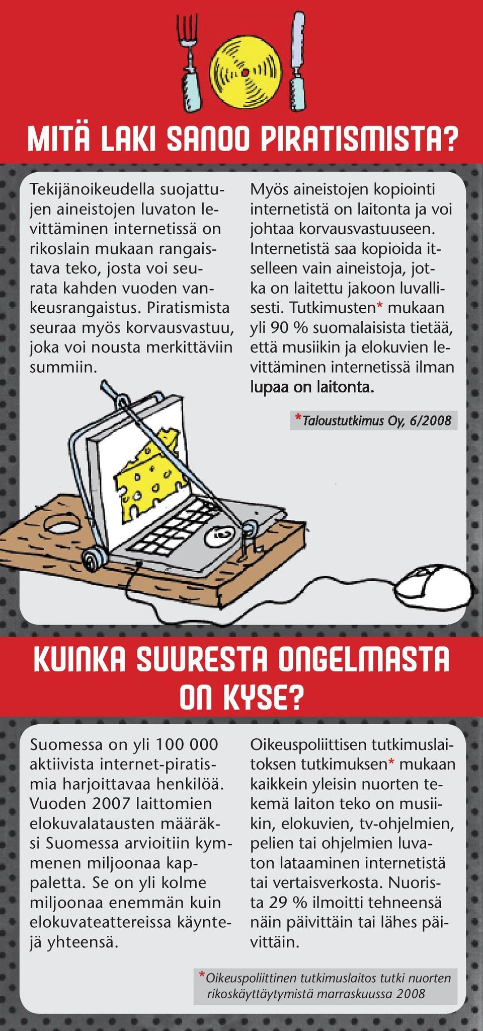 Internetistä saa kopioida itselleen vain aineistoja, jotka on laitettu jakoon luvallisesti.