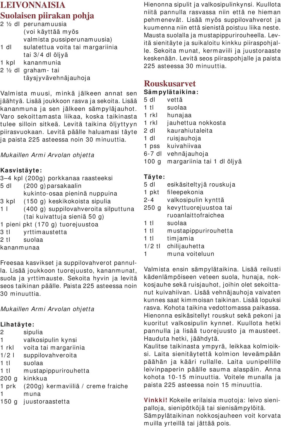 Varo sekoittamasta liikaa, koska taikinasta tulee silloin sitkeä. Levitä taikina öljyttyyn piirasvuokaan. Levitä päälle haluamasi täyte ja paista 225 asteessa noin 30 minuuttia.