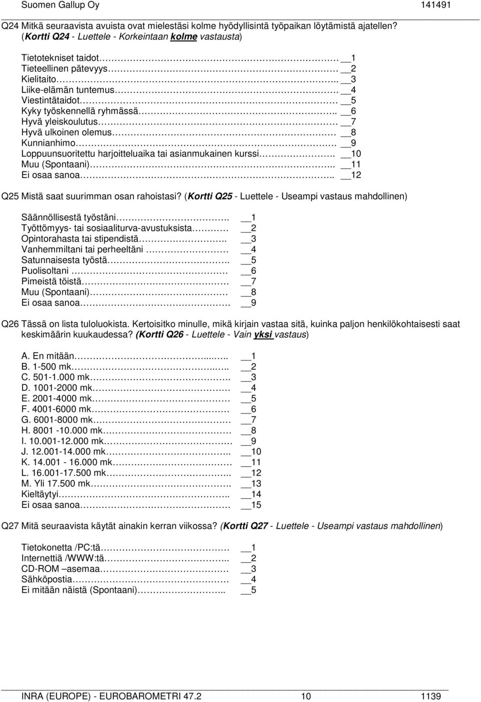 . 6 Hyvä yleiskoulutus 7 Hyvä ulkoinen olemus. 8 Kunnianhimo. 9 Loppuunsuoritettu harjoitteluaika tai asianmukainen kurssi. 0 Muu (Spontaani).. 1 Ei osaa sanoa.