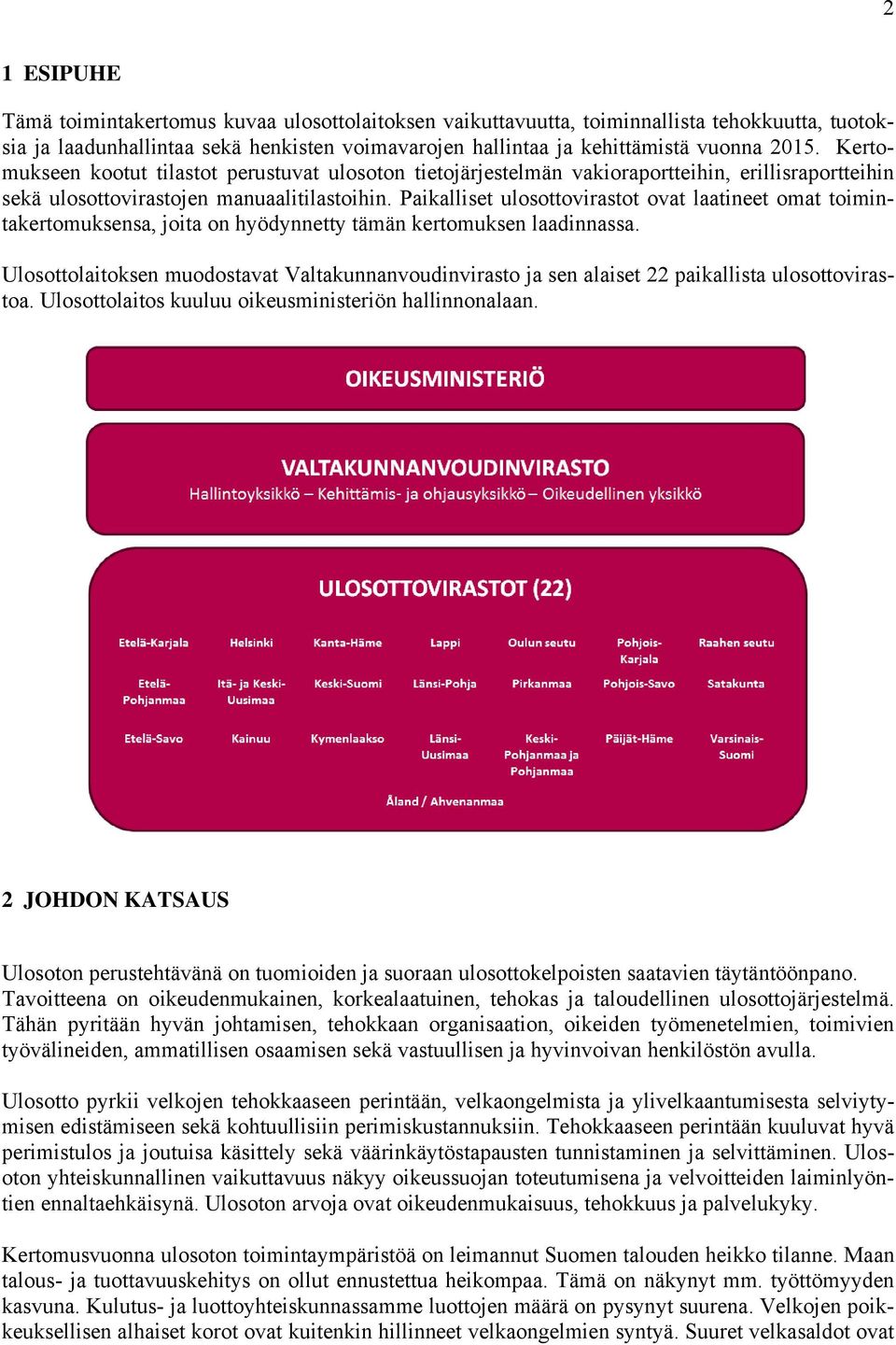 Paikalliset ulosottovirastot ovat laatineet omat toimintakertomuksensa, joita on hyödynnetty tämän kertomuksen laadinnassa.