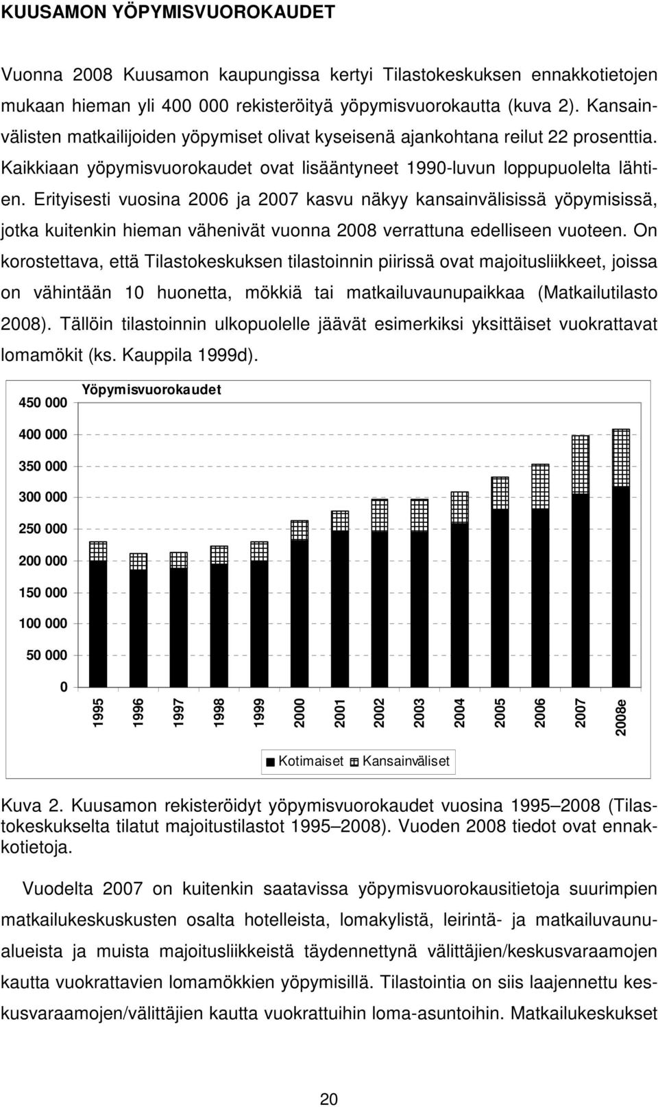 Erityisesti vuosina 2006 ja 2007 kasvu näkyy kansainvälisissä yöpymisissä, jotka kuitenkin hieman vähenivät vuonna 2008 verrattuna edelliseen vuoteen.