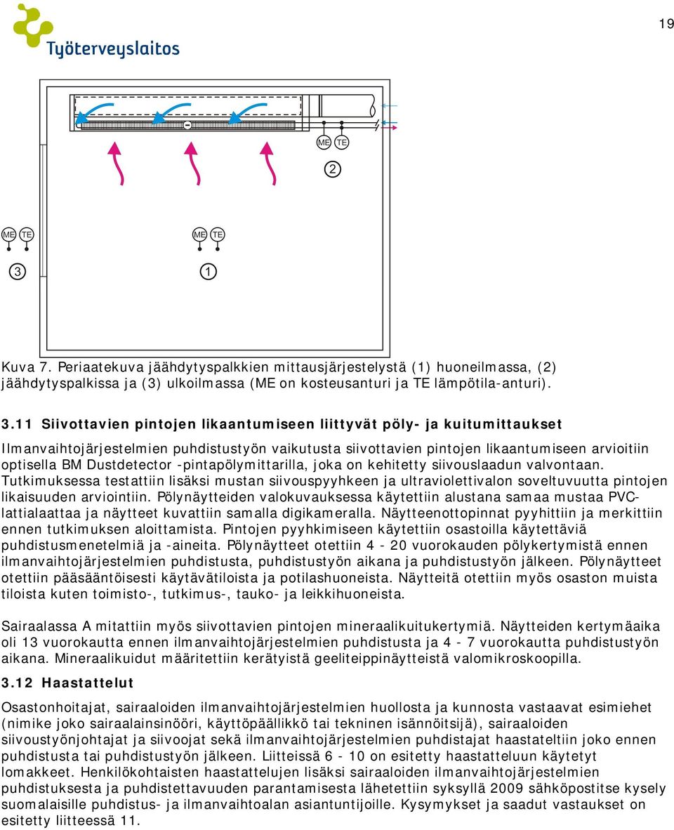 -pintapölymittarilla, joka on kehitetty siivouslaadun valvontaan. Tutkimuksessa testattiin lisäksi mustan siivouspyyhkeen ja ultraviolettivalon soveltuvuutta pintojen likaisuuden arviointiin.