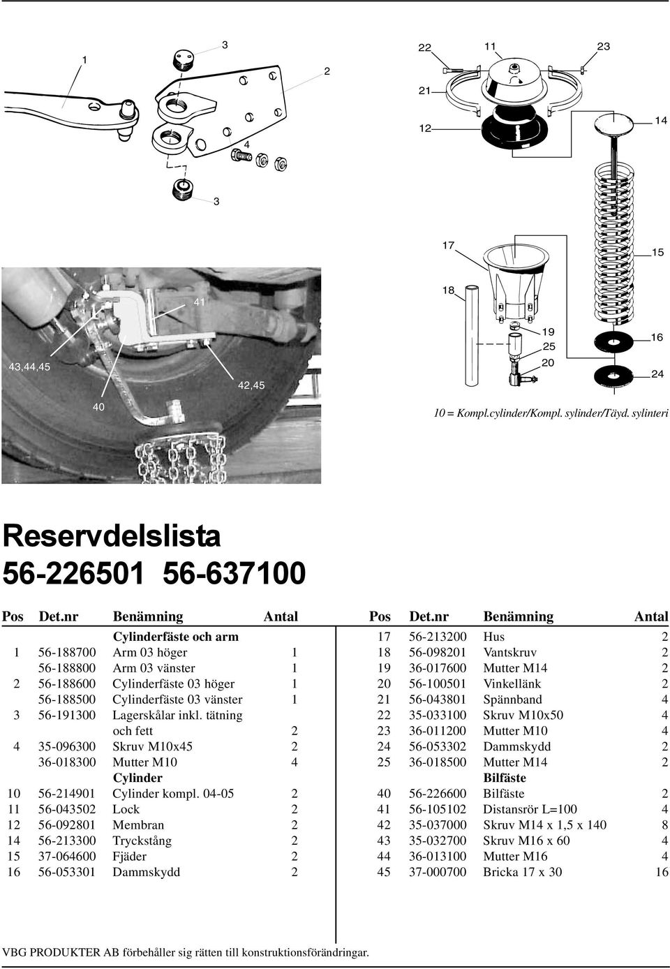 tätning och fett 2 4 35-096300 Skruv M10x45 2 36-018300 Mutter M10 4 Cylinder 10 56-214901 Cylinder kompl.