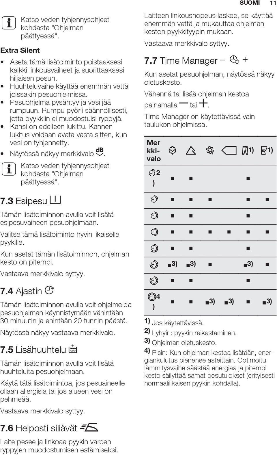 Kannen lukitus voidaan avata vasta sitten, kun vesi on tyhjennetty. Näytössä näkyy merkkivalo. Katso veden tyhjennysohjeet kohdasta "Ohjelman päättyessä". 7.