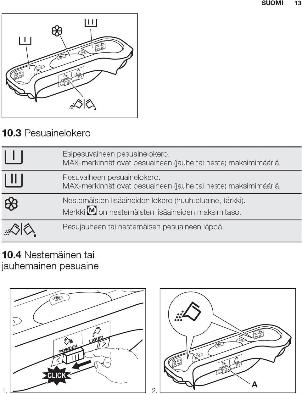 MAX-merkinnät ovat pesuaineen (jauhe tai neste) maksimimääriä.