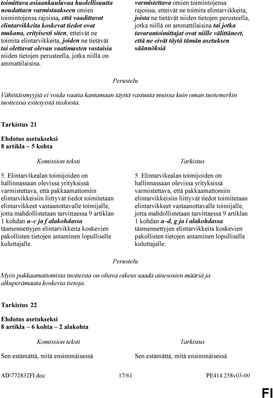 varmistettava omien toimintojensa rajoissa, etteivät ne toimita elintarvikkeita, joista ne tietävät niiden tietojen perusteella, jotka niillä on ammattilaisina tai jotka tavarantoimittajat ovat