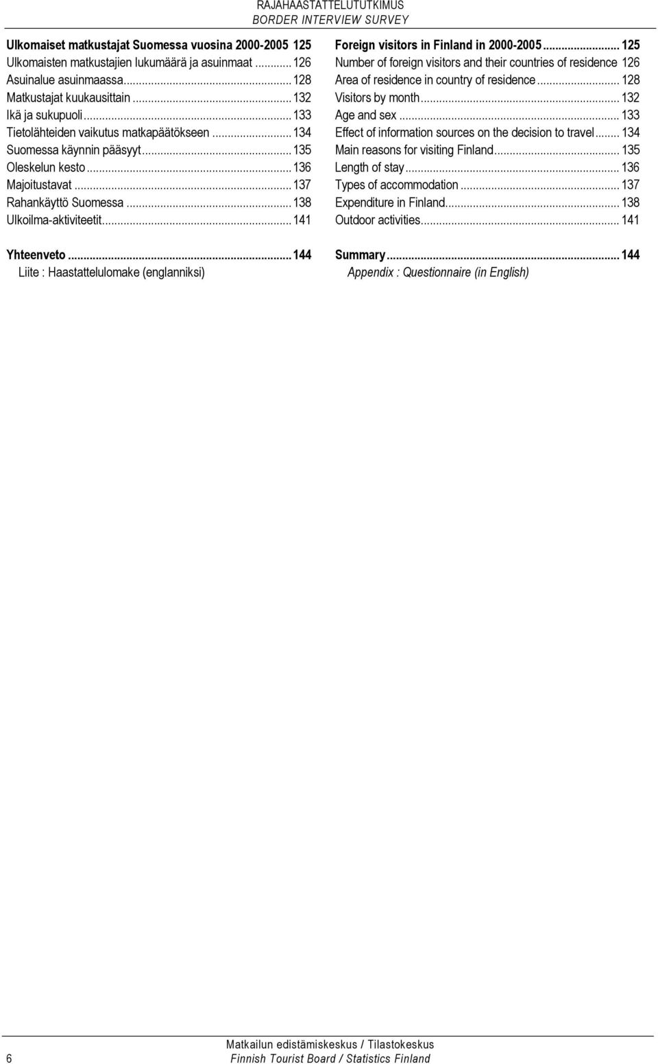 ..144 Liite : Haastattelulomake (englanniksi) Foreign visitors in Finland in 2000-2005... 125 Number of foreign visitors and their countries of residence 126 Area of residence in country of residence.