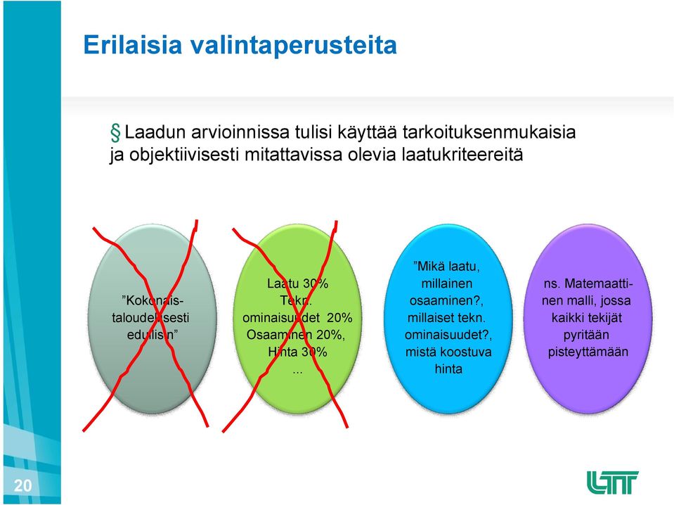 Tekn. ominaisuudet 20% Osaaminen 20%, Hinta 30%... Mikä laatu, millainen osaaminen?