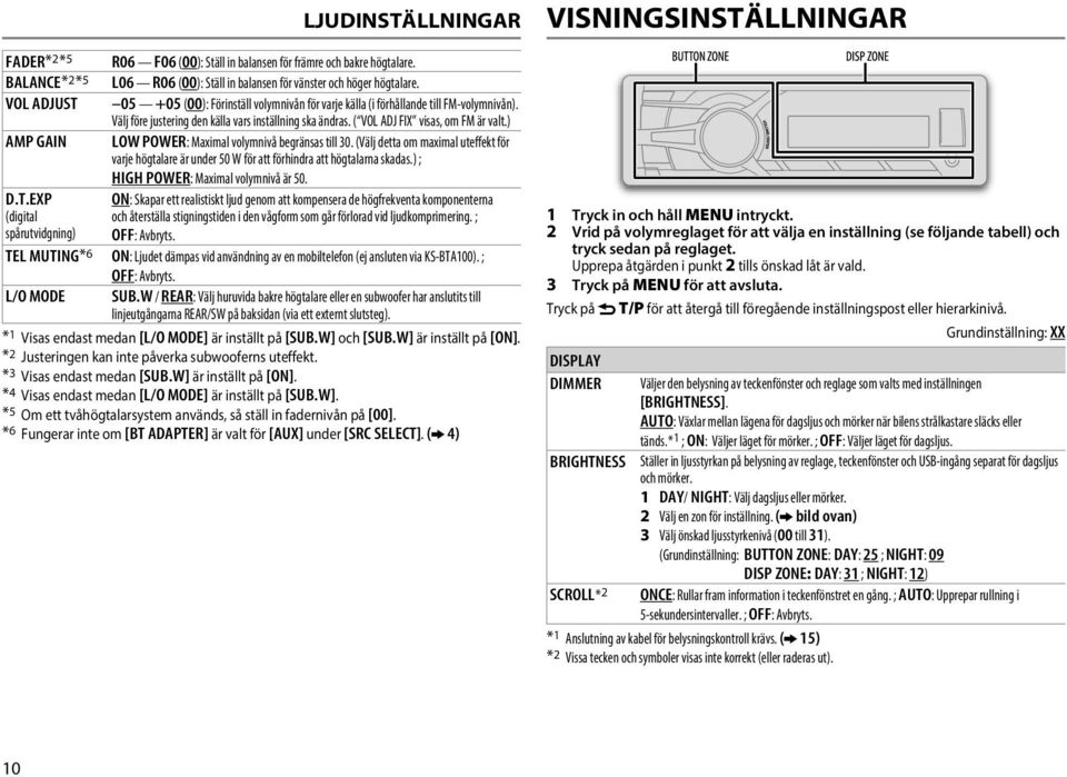 ) AMP GAIN LOW POWER: Maximal volymnivå begränsas till 30. (Välj detta om maximal uteffekt för varje högtalare är under 50 W för att förhindra att högtalarna skadas.