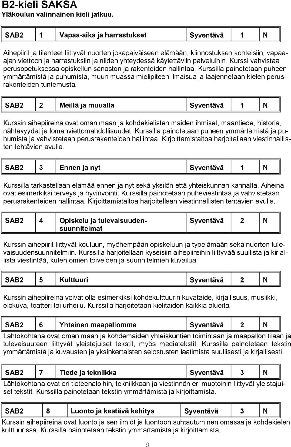 käytettäviin palveluihin. Kurssi vahvistaa perusopetuksessa opiskellun sanaston ja rakenteiden hallintaa.