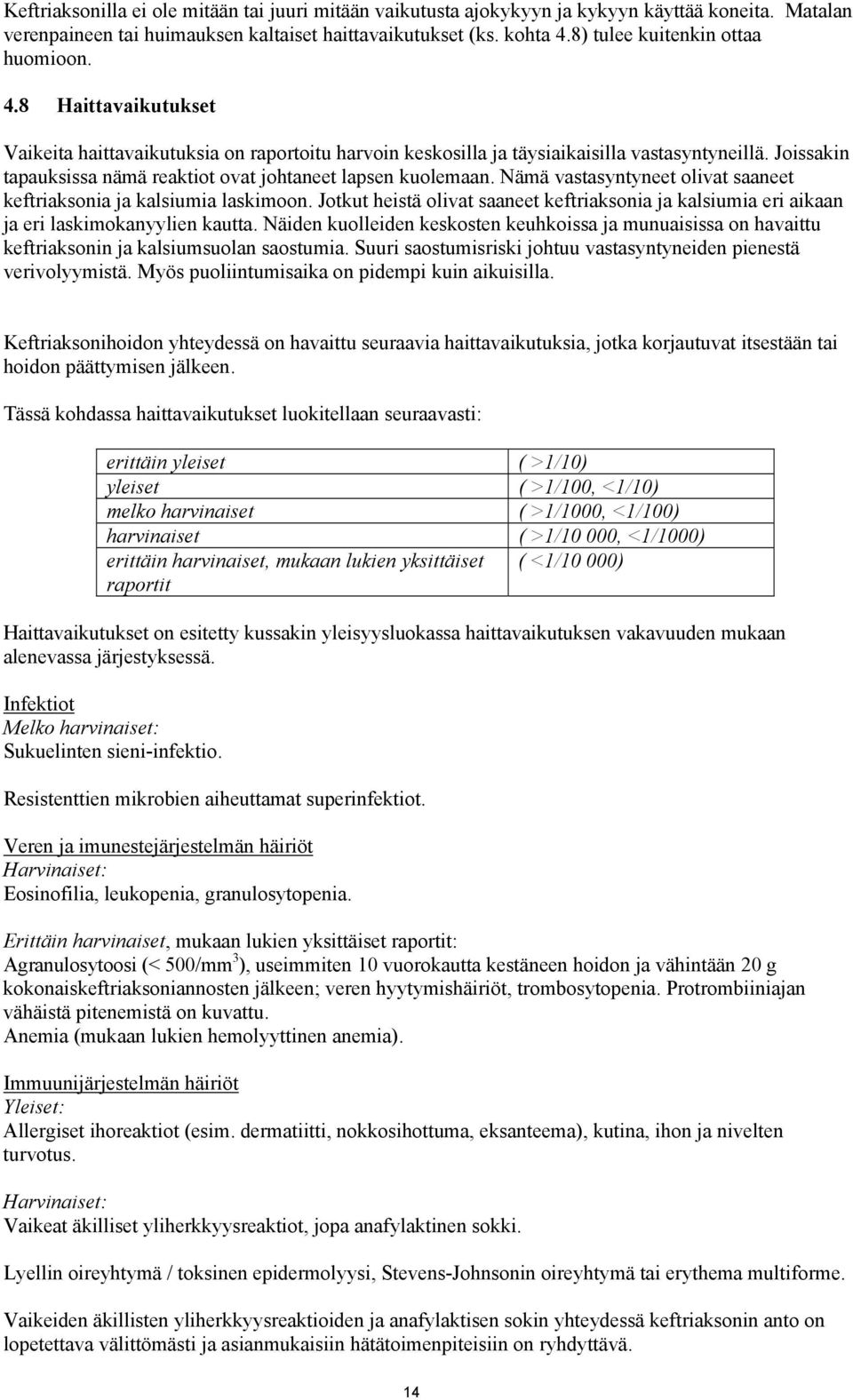 Joissakin tapauksissa nämä reaktiot ovat johtaneet lapsen kuolemaan. Nämä vastasyntyneet olivat saaneet keftriaksonia ja kalsiumia laskimoon.