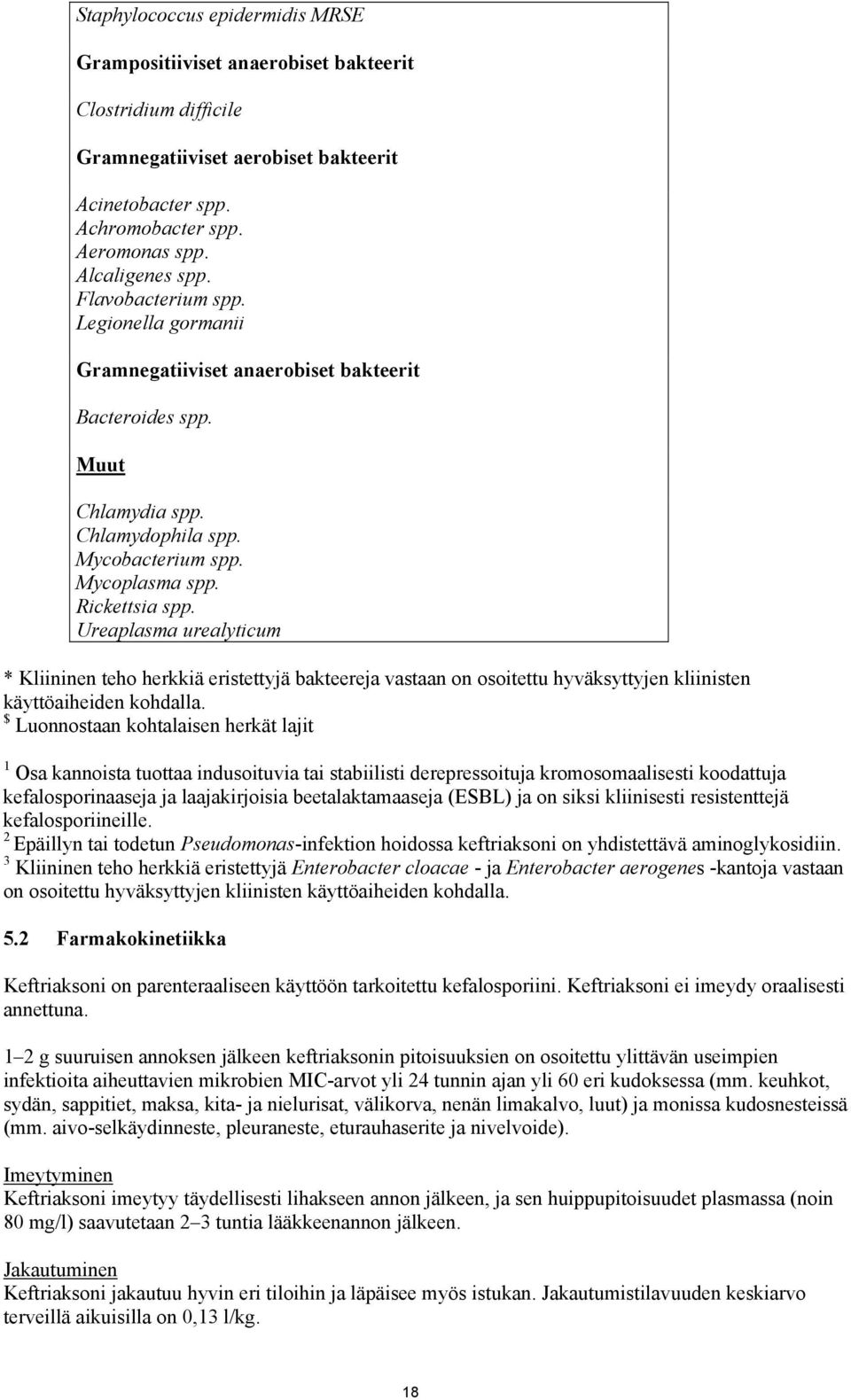 Ureaplasma urealyticum * Kliininen teho herkkiä eristettyjä bakteereja vastaan on osoitettu hyväksyttyjen kliinisten käyttöaiheiden kohdalla.