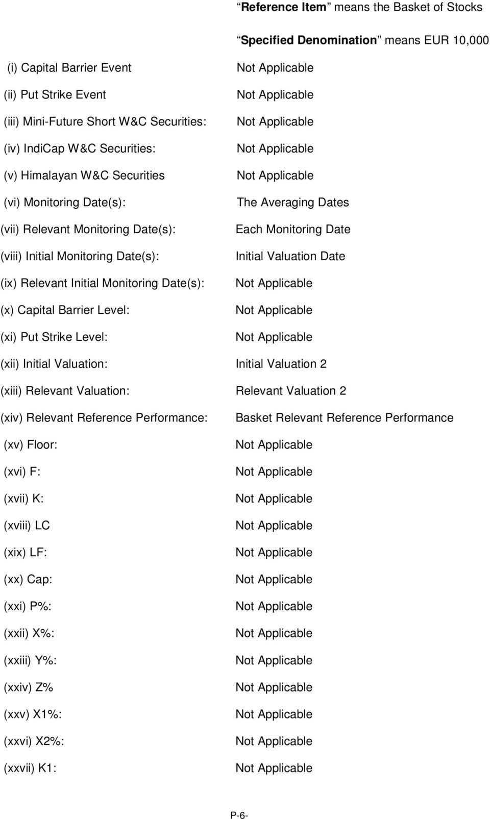 Level: (xi) Put Strike Level: The Averaging Dates Each Monitoring Date Initial Valuation Date (xii) Initial Valuation: Initial Valuation 2 (xiii) Relevant Valuation: Relevant Valuation 2 (xiv)