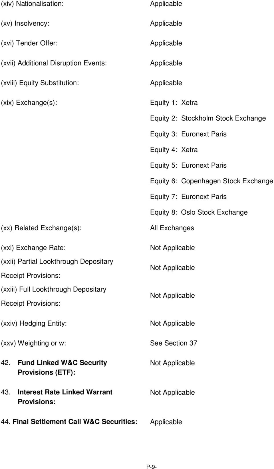 8: Oslo Stock Exchange (xx) Related Exchange(s): (xxi) Exchange Rate: (xxii) Partial Lookthrough Depositary Receipt Provisions: (xxiii) Full Lookthrough Depositary Receipt Provisions: (xxiv)