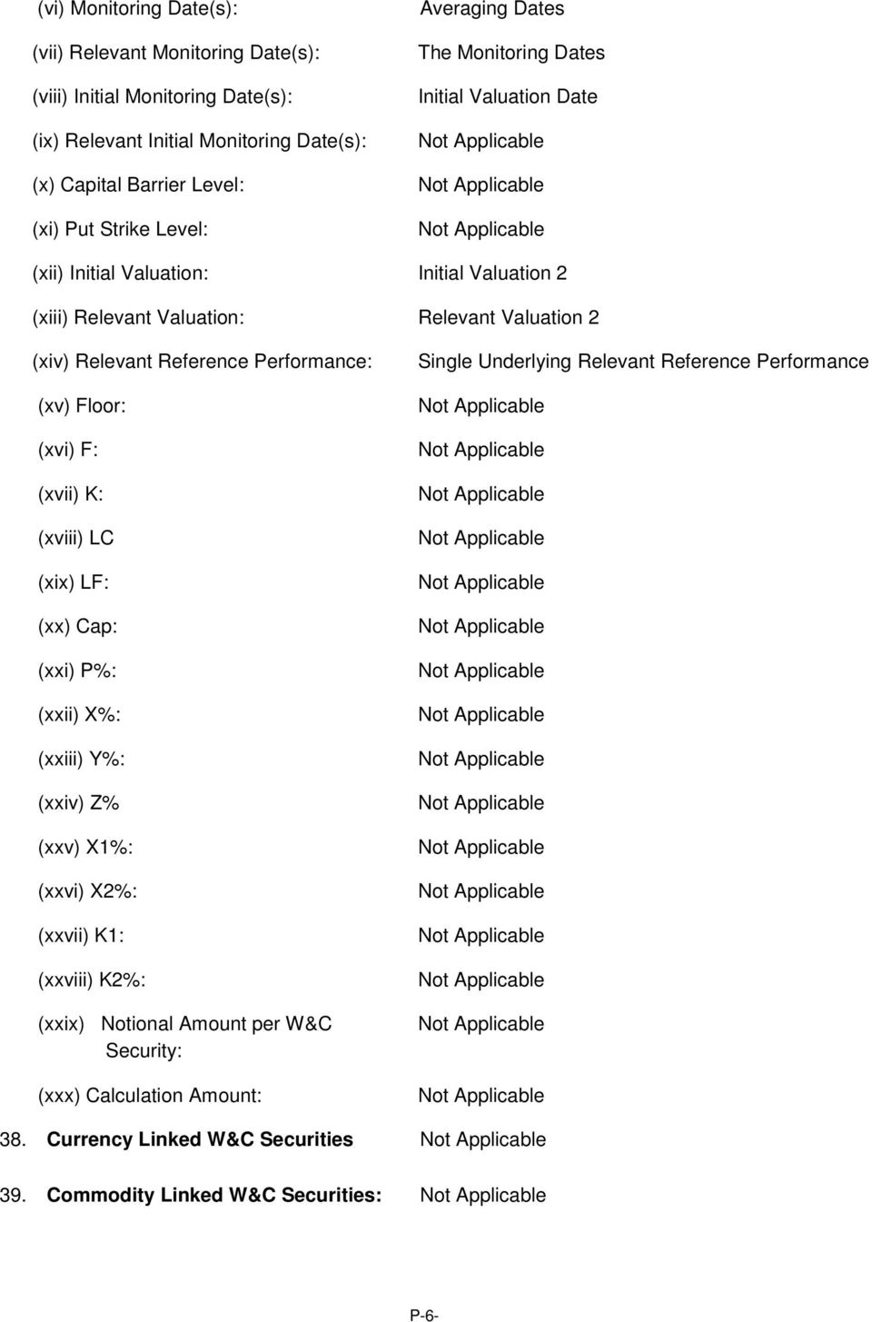 Reference Performance: (xv) Floor: (xvi) F: (xvii) K: (xviii) LC (xix) LF: (xx) Cap: (xxi) P%: (xxii) X%: (xxiii) Y%: (xxiv) Z% (xxv) X1%: (xxvi) X2%: (xxvii) K1: (xxviii) K2%: