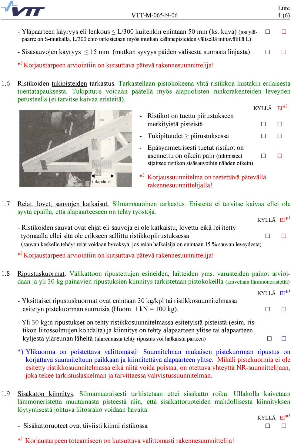 Korjaustarpeen arviointiin on kutsuttava pätevä rakennesuunnittelija! 1.6 Ristikoiden tukipisteiden tarkastus. Tarkastellaan pistokokeena yhtä ristikkoa kustakin erilaisesta tuentatapauksesta.