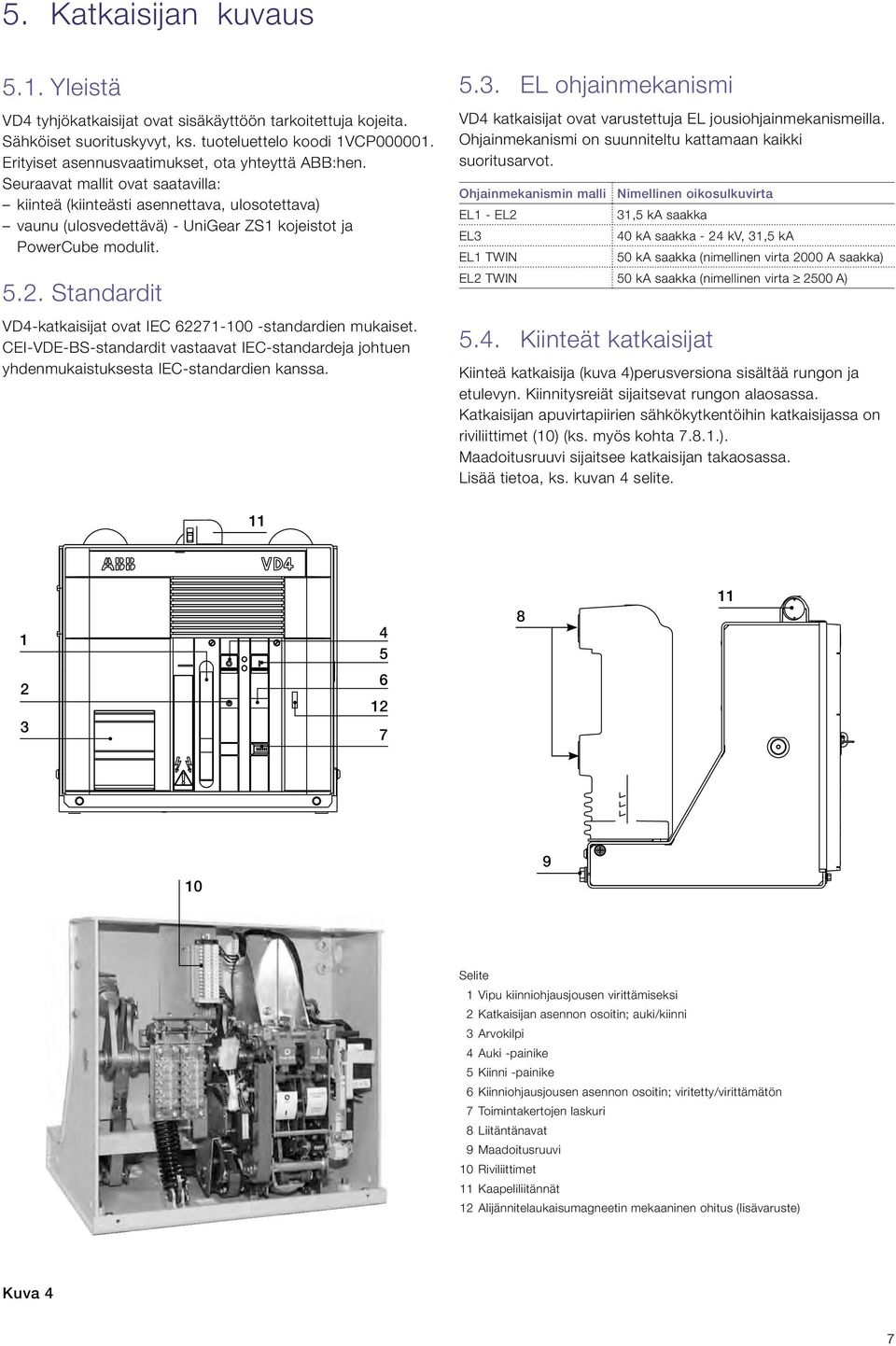 5.2. Standardit VD-katkaisijat ovat IEC 62271-100 -standardien mukaiset. CEI-VDE-BS-standardit vastaavat IEC-standardeja johtuen yhdenmukaistuksesta IEC-standardien kanssa. 5.3.