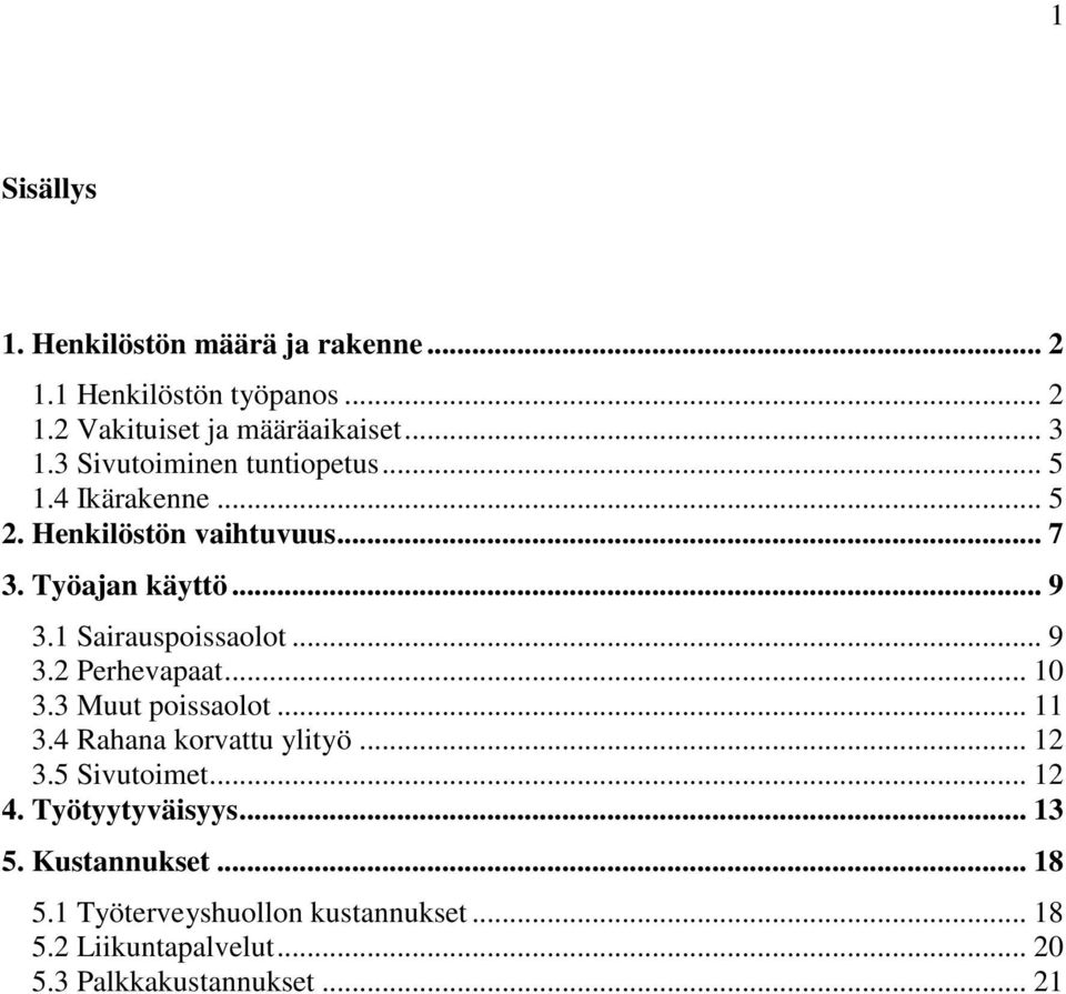 1 Sairauspoissaolot... 9 3.2 Perhevapaat... 10 3.3 Muut poissaolot... 11 3.4 Rahana korvattu ylityö... 12 3.5 Sivutoimet.