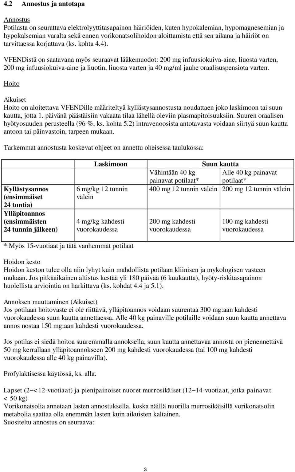 VFENDistä on saatavana myös seuraavat lääkemuodot: 200 mg infuusiokuiva-aine, liuosta varten, 200 mg infuusiokuiva-aine ja liuotin, liuosta varten ja 40 mg/ml jauhe oraalisuspensiota varten.