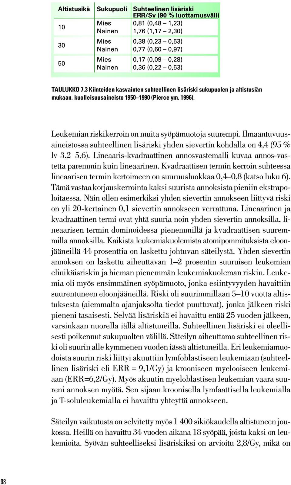 Kvadraattisen termin kerroin suhteessa lineaarisen termin kertoimeen on suuruusluokkaa 0,4 0,8 (katso luku 6). Tämä vastaa korjauskerrointa kaksi suurista annoksista pieniin ekstrapoloitaessa.