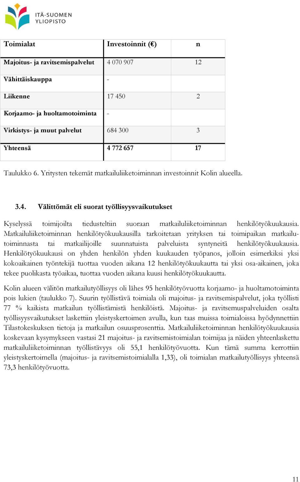 Välittömät eli suorat työllisyysvaikutukset Kyselyssä toimijoilta tiedusteltiin suoraan matkailuliiketoiminnan henkilötyökuukausia.