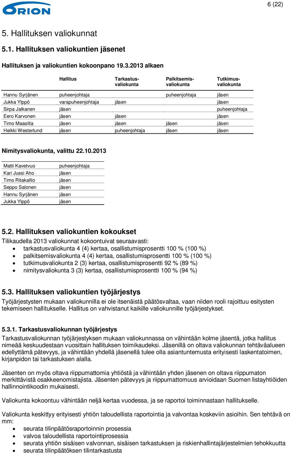 puheenjohtaja Eero Karvonen jäsen jäsen jäsen Timo Maasilta jäsen jäsen jäsen jäsen Heikki Westerlund jäsen puheenjohtaja jäsen jäsen Nimitysvaliokunta, valittu 22.10.