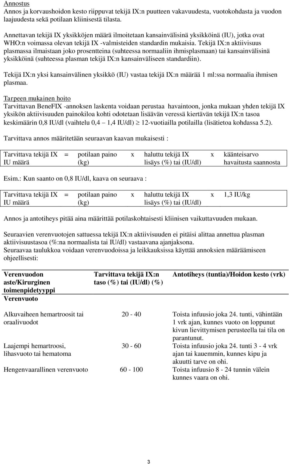 Tekijä IX:n aktiivisuus plasmassa ilmaistaan joko prosentteina (suhteessa normaaliin ihmisplasmaan) tai kansainvälisinä yksikköinä (suhteessa plasman tekijä IX:n kansainväliseen standardiin).