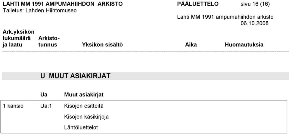 ASIAKIRJAT Ua Muut asiakirjat 1 kansio