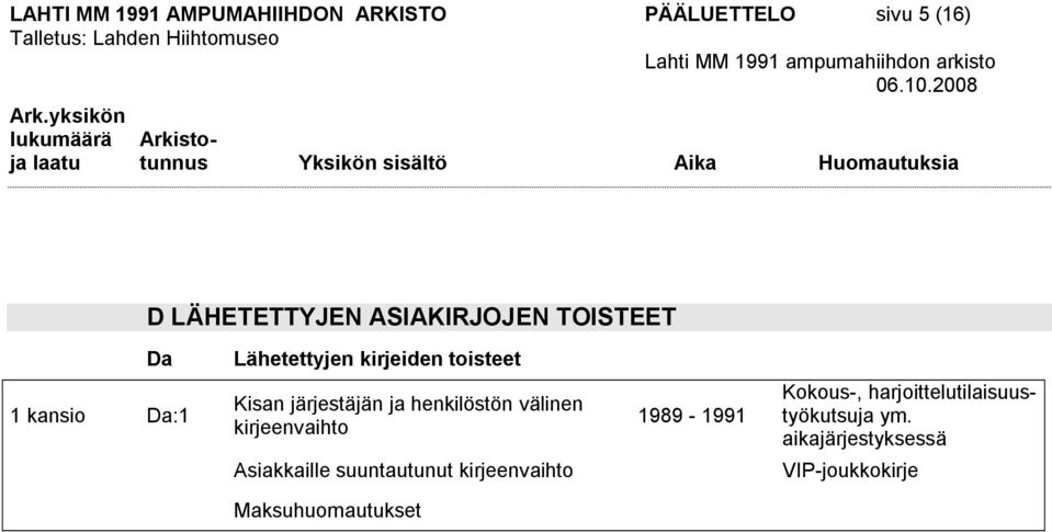 järjestäjän ja henkilöstön välinen kirjeenvaihto Asiakkaille suuntautunut