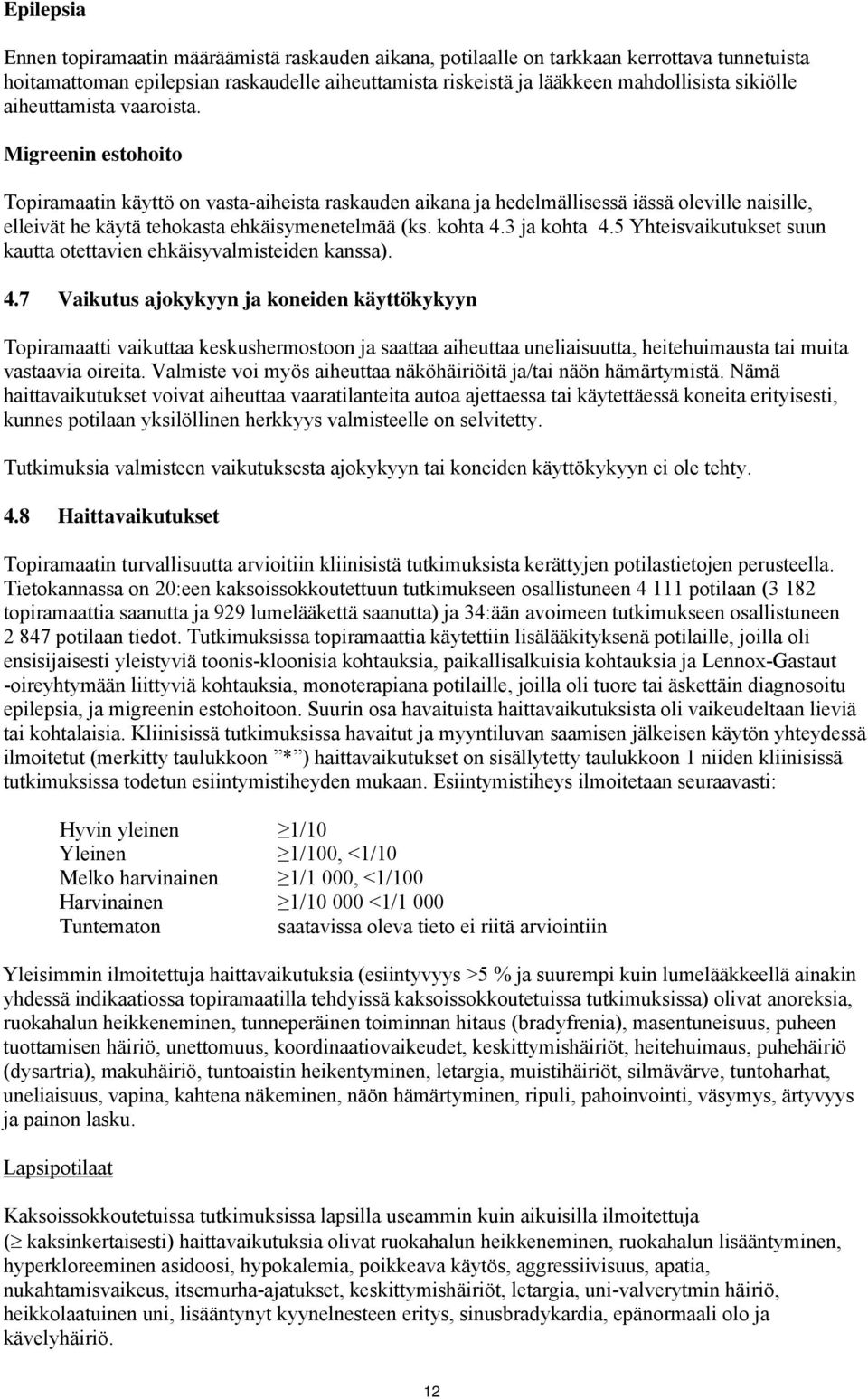 Migreenin estohoito Topiramaatin käyttö on vasta-aiheista raskauden aikana ja hedelmällisessä iässä oleville naisille, elleivät he käytä tehokasta ehkäisymenetelmää (ks. kohta 4.3 ja kohta 4.