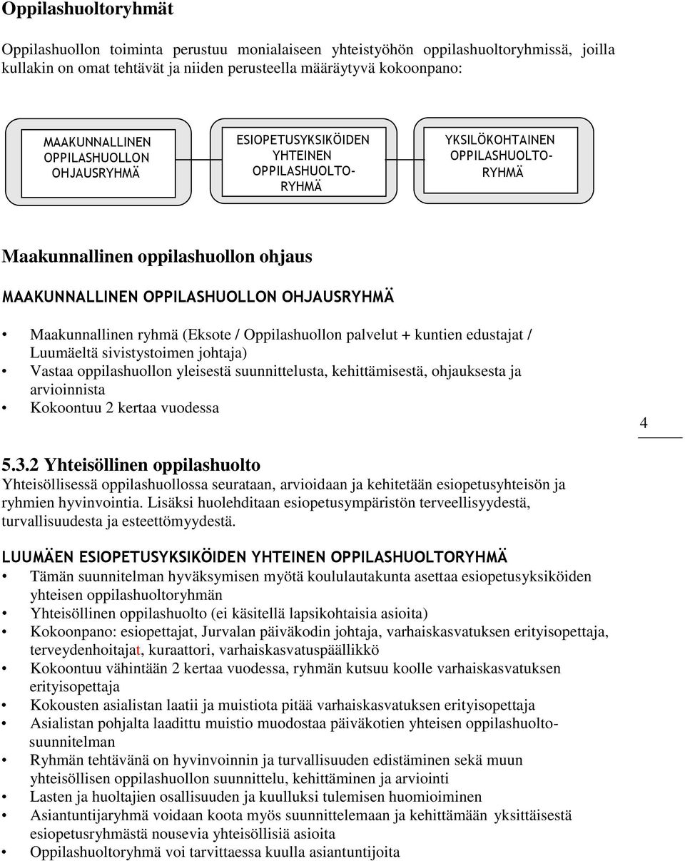 Maakunnallinen ryhmä (Eksote / Oppilashuollon palvelut + kuntien edustajat / Luumäeltä sivistystoimen johtaja) Vastaa oppilashuollon yleisestä suunnittelusta, kehittämisestä, ohjauksesta ja