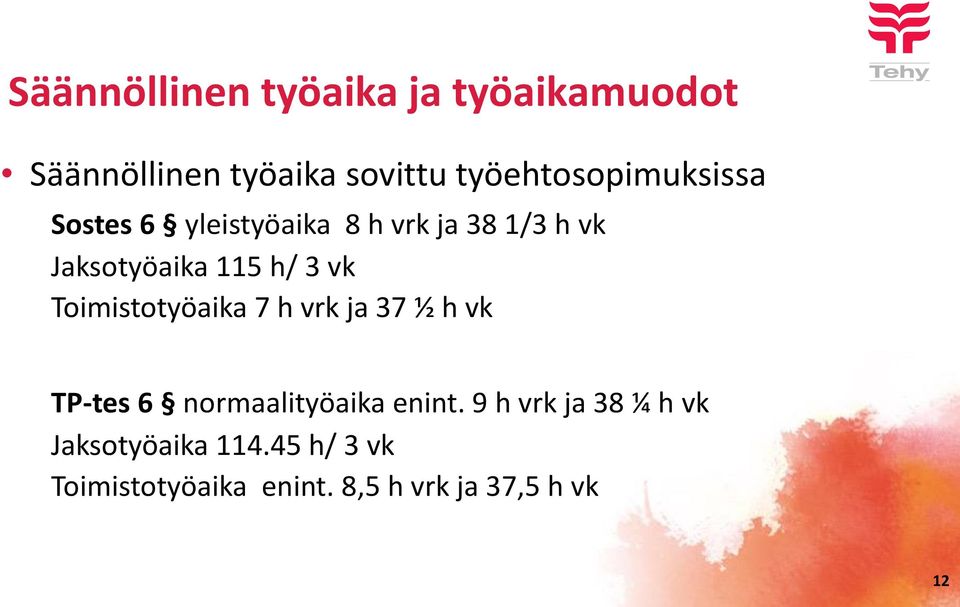 115 h/ 3 vk Toimistotyöaika 7 h vrk ja 37 ½ h vk TP-tes 6 normaalityöaika enint.