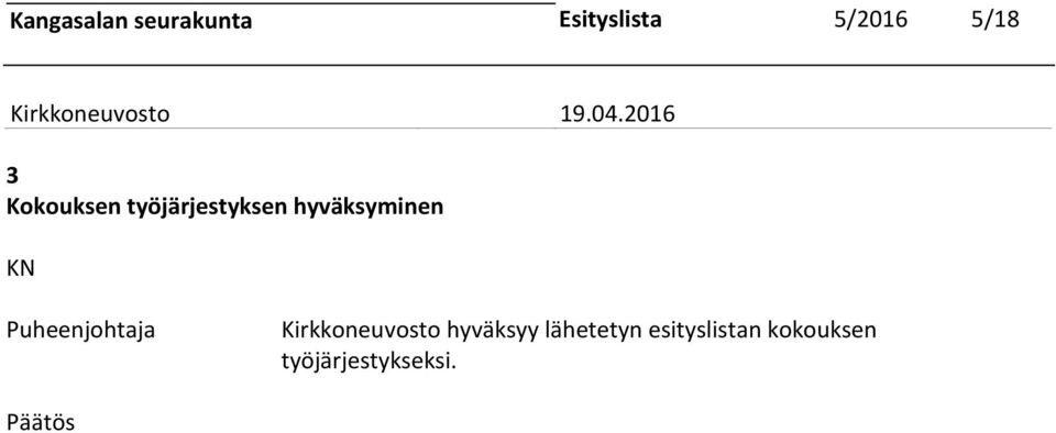 hyväksyminen Puheenjohtaja Kirkkoneuvosto