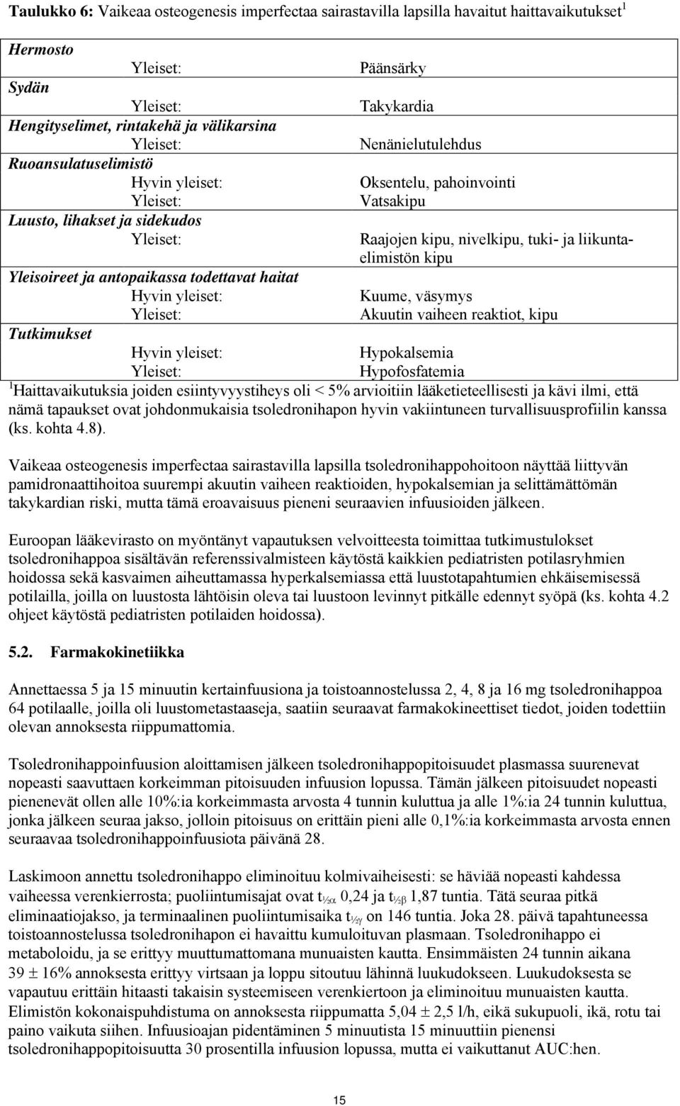 liikuntaelimistön kipu Yleisoireet ja antopaikassa todettavat haitat Hyvin yleiset: Kuume, väsymys Yleiset: Akuutin vaiheen reaktiot, kipu Tutkimukset Hyvin yleiset: Hypokalsemia Yleiset: