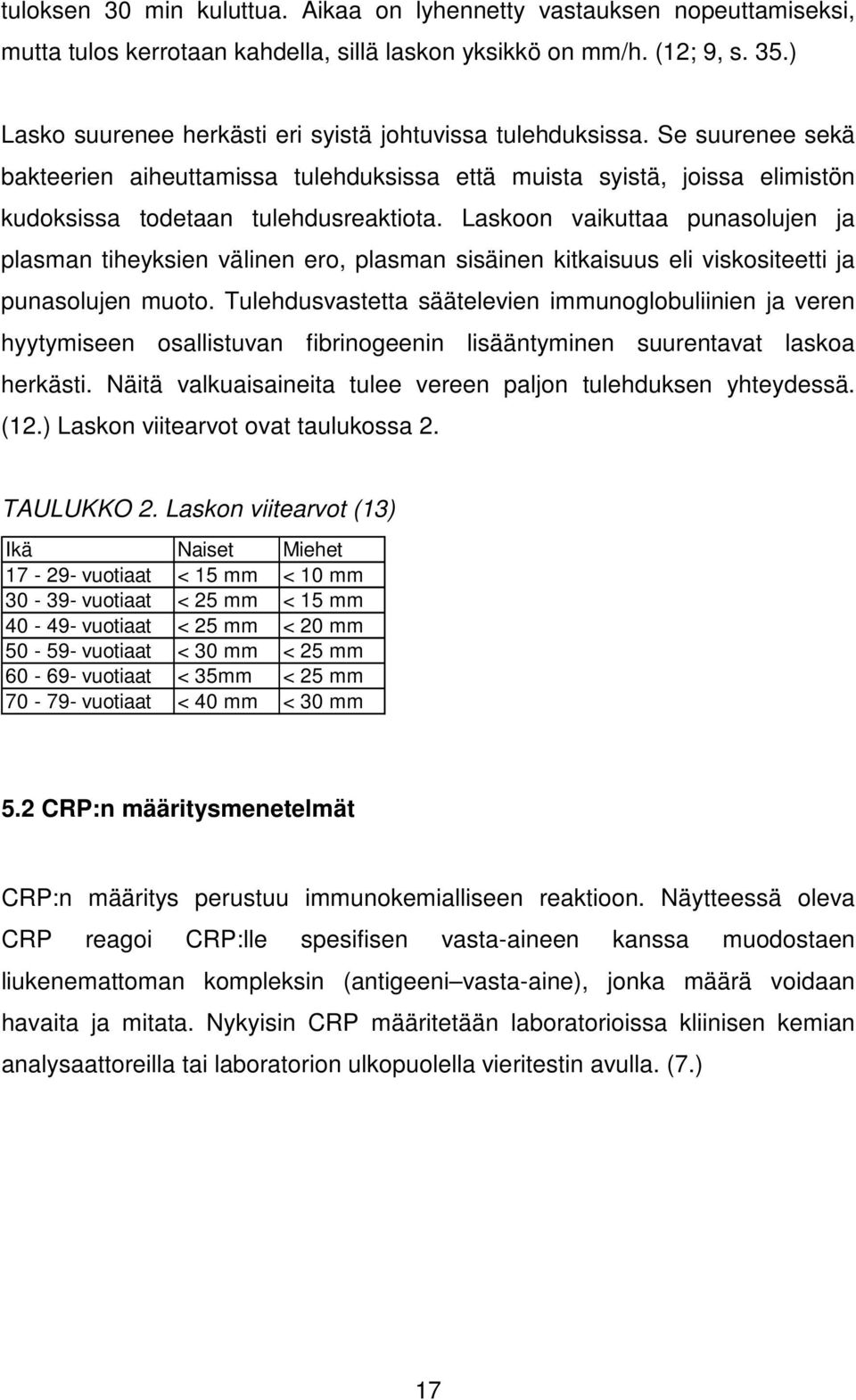 Laskoon vaikuttaa punasolujen ja plasman tiheyksien välinen ero, plasman sisäinen kitkaisuus eli viskositeetti ja punasolujen muoto.