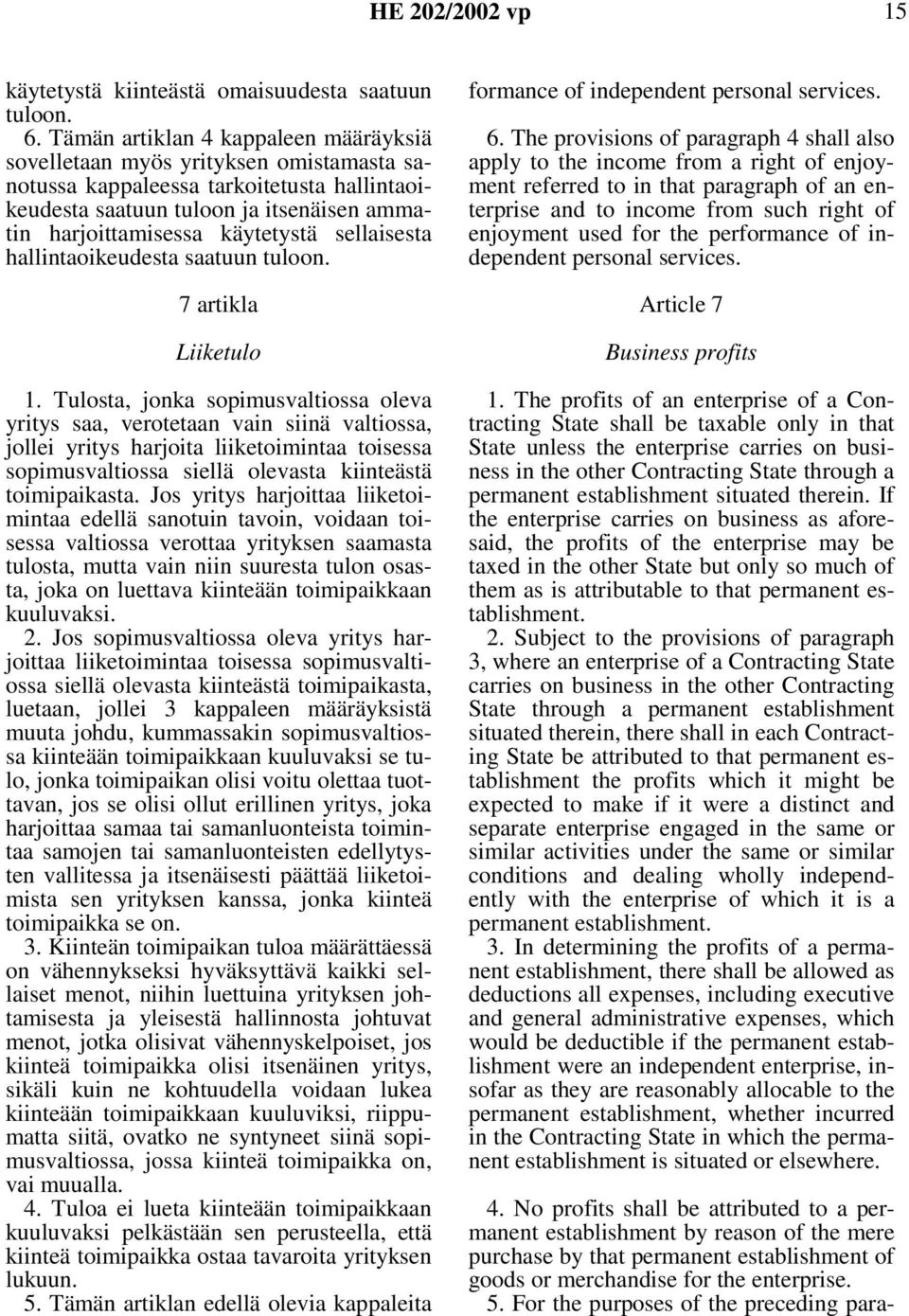 sellaisesta hallintaoikeudesta saatuun tuloon. 7 artikla Liiketulo 1.