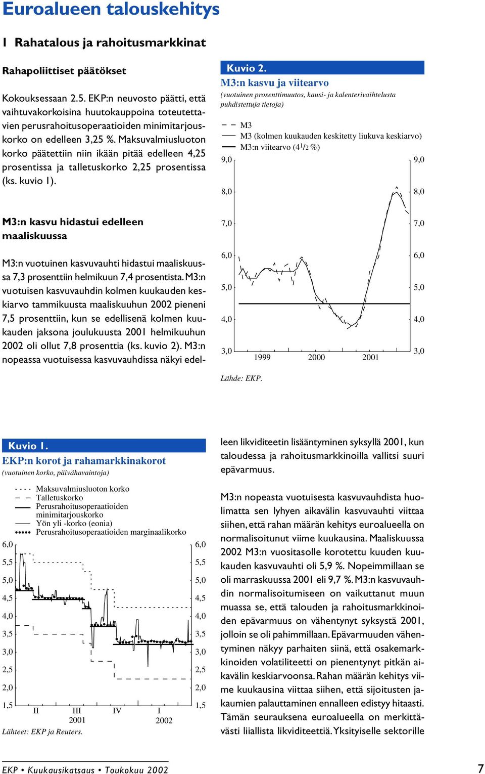 Maksuvalmiusluoton korko päätettiin niin ikään pitää edelleen 4,25 prosentissa ja talletuskorko 2,25 prosentissa (ks. kuvio 1). Kuvio 2.