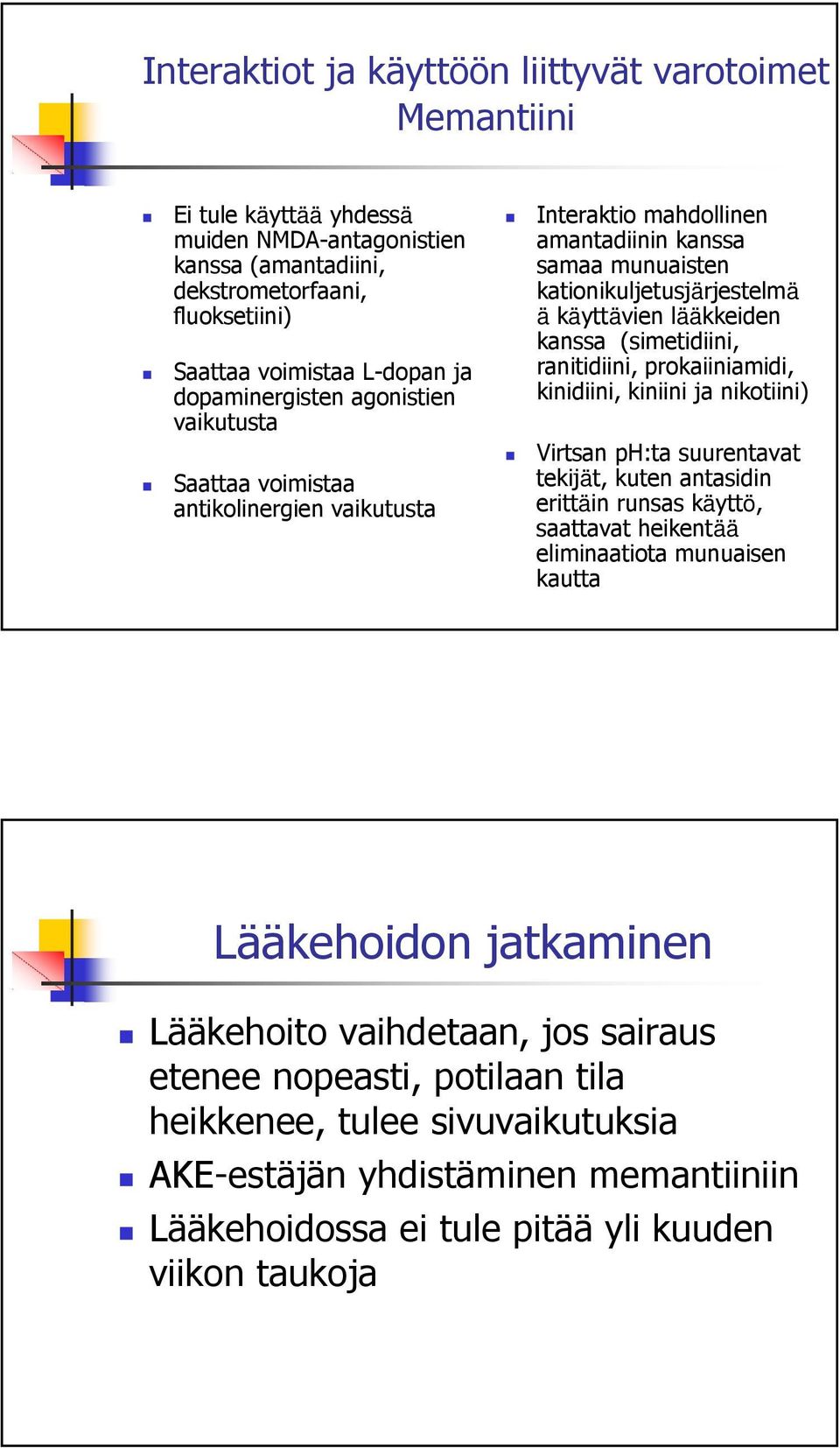 kanssa (simetidiini, ranitidiini, prokaiiniamidi, kinidiini, kiniini ja nikotiini) Virtsan ph:ta suurentavat tekijät, kuten antasidin erittäin runsas käyttö, saattavat heikentää eliminaatiota