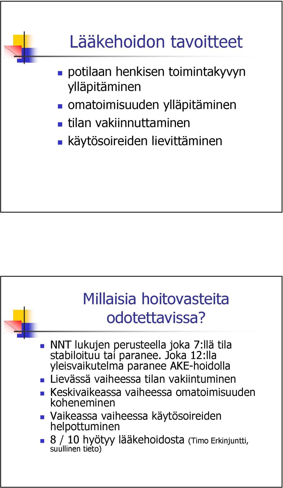 NNT lukujen perusteella joka 7:llä tila stabiloituu tai paranee.