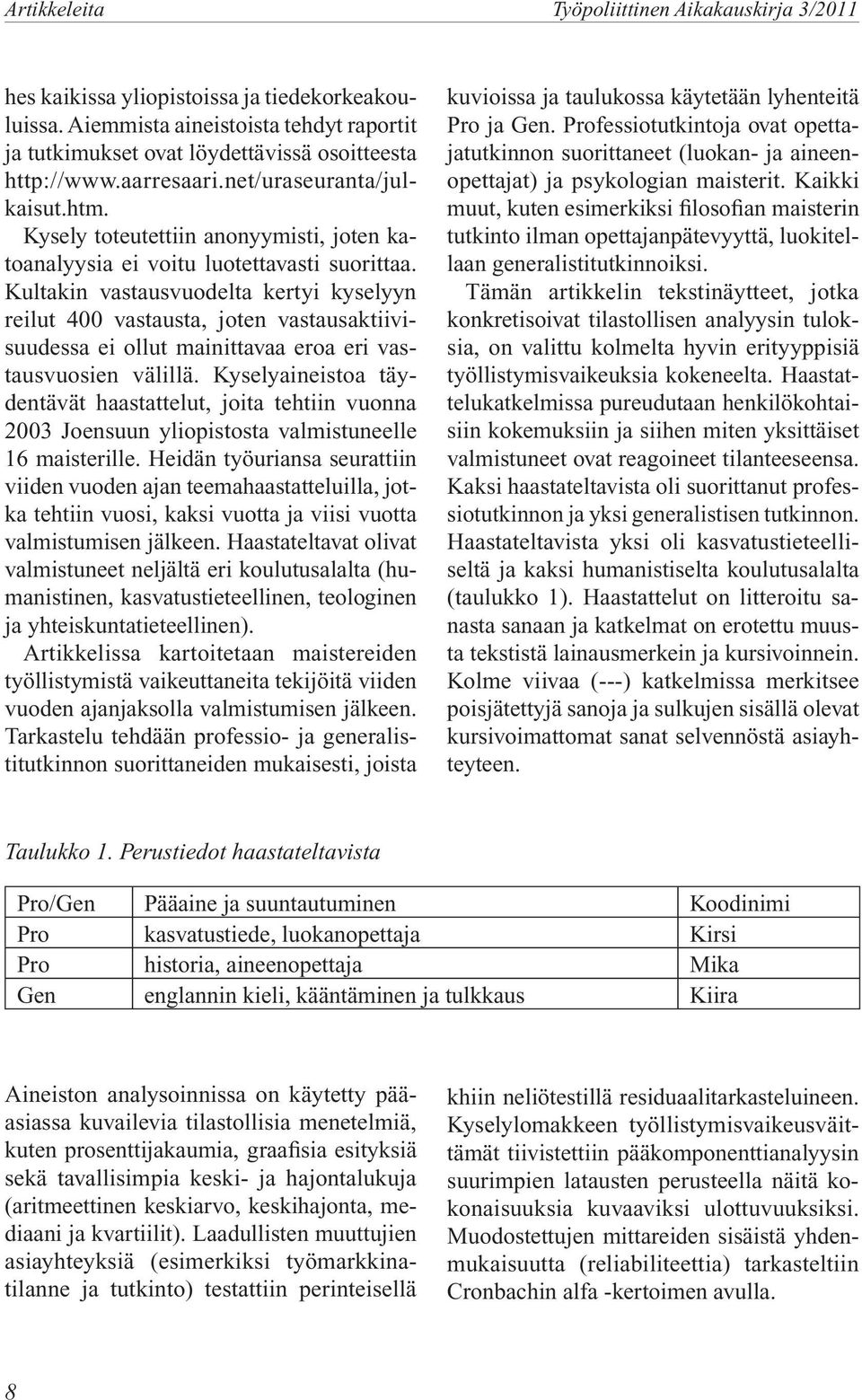 Kultakin vastausvuodelta kertyi kyselyyn reilut 400 vastausta, joten vastausaktiivisuudessa ei ollut mainittavaa eroa eri vastausvuosien välillä.