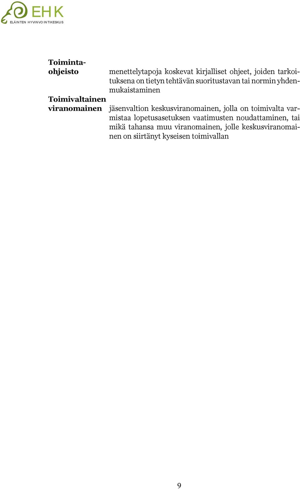keskusviranomainen, jolla on toimivalta varmistaa lopetusasetuksen vaatimusten noudattaminen,