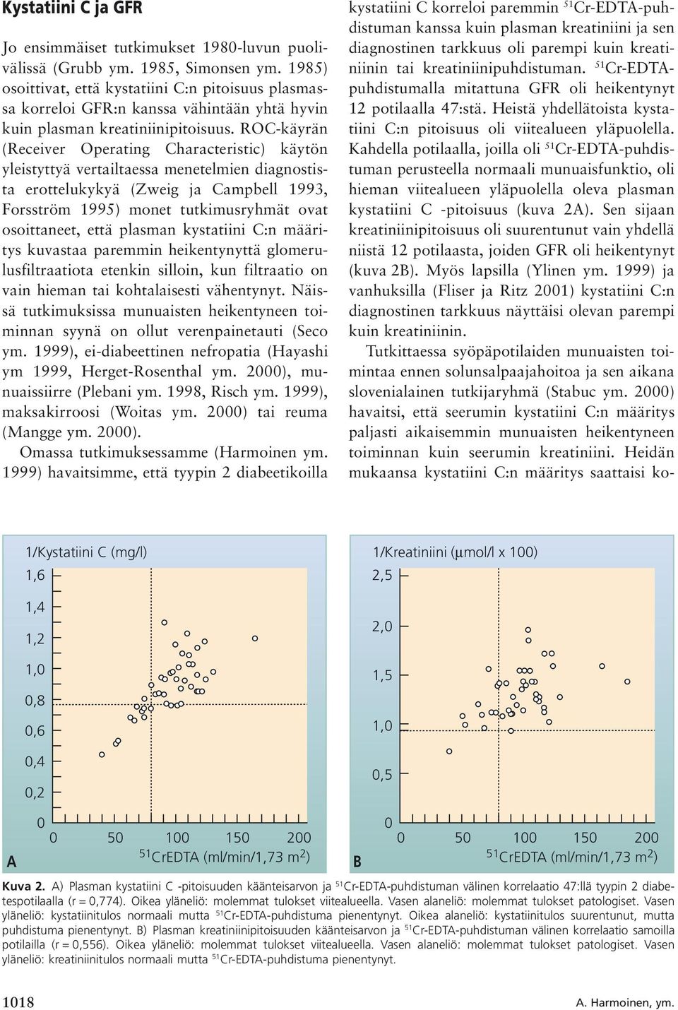 ROC-käyrän (Receiver Operating Characteristic) käytön yleistyttyä vertailtaessa menetelmien diagnostista erottelukykyä (Zweig ja Campbell 1993, Forsström 1995) monet tutkimusryhmät ovat osoittaneet,