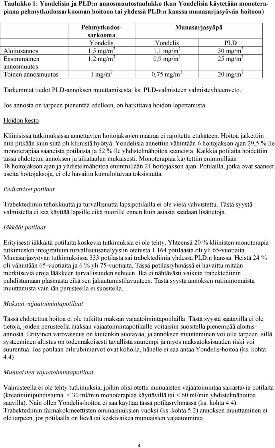 tiedot PLD-annoksen muuttamisesta, ks. PLD-valmisteen valmisteyhteenveto. Jos annosta on tarpeen pienentää edelleen, on harkittava hoidon lopettamista.