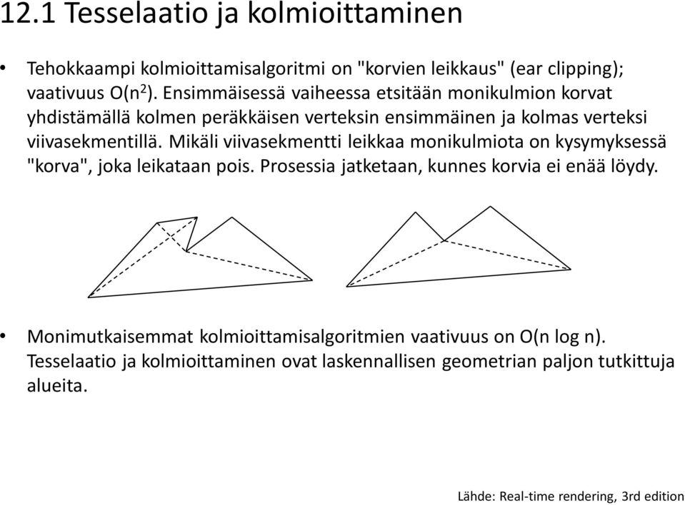 Mikäli viivasekmentti leikkaa monikulmiota on kysymyksessä "korva", joka leikataan pois. Prosessia jatketaan, kunnes korvia ei enää löydy.