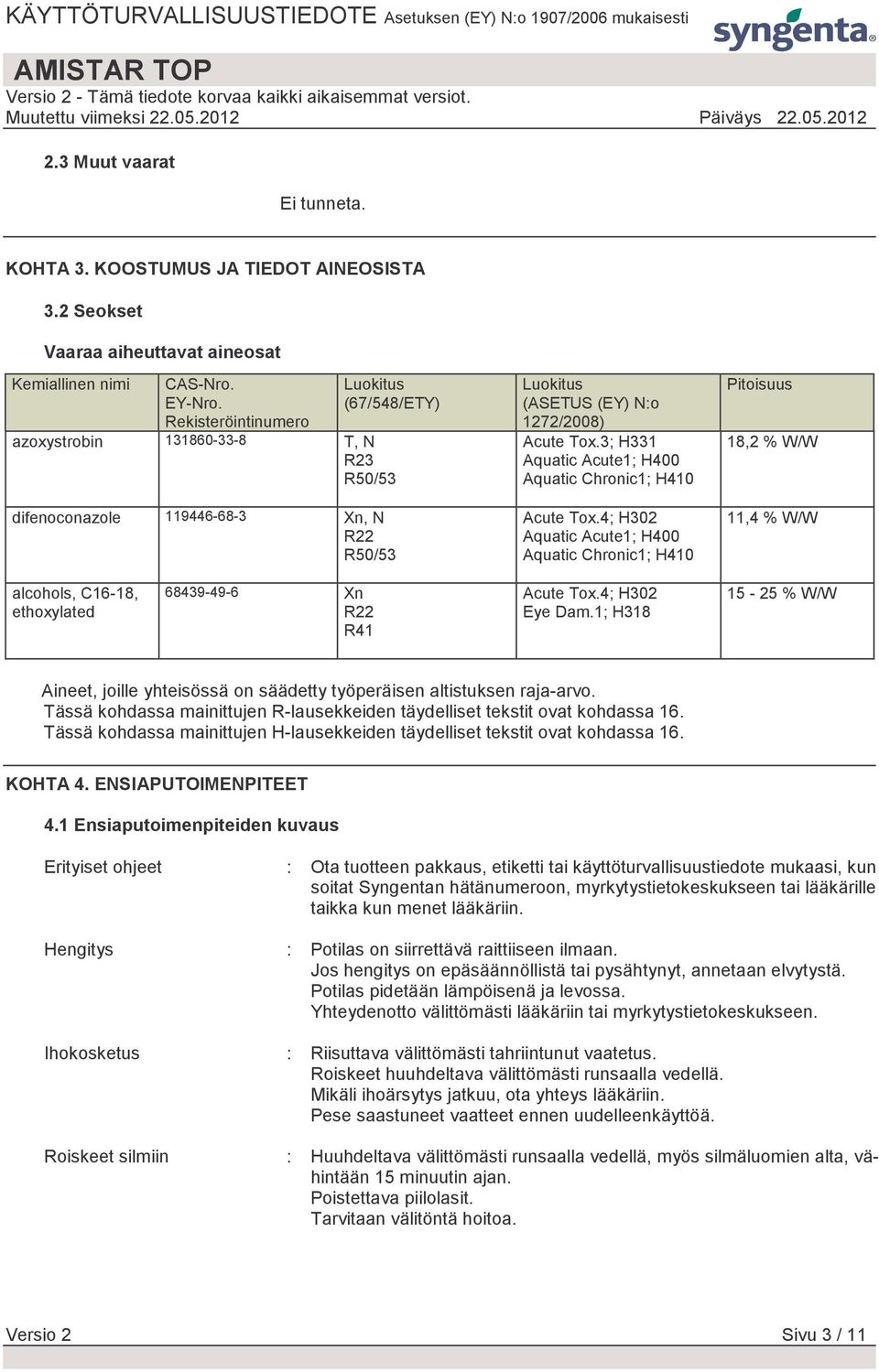 3; H331 Aquatic Acute1; H400 Aquatic Chronic1; H410 Acute Tox.