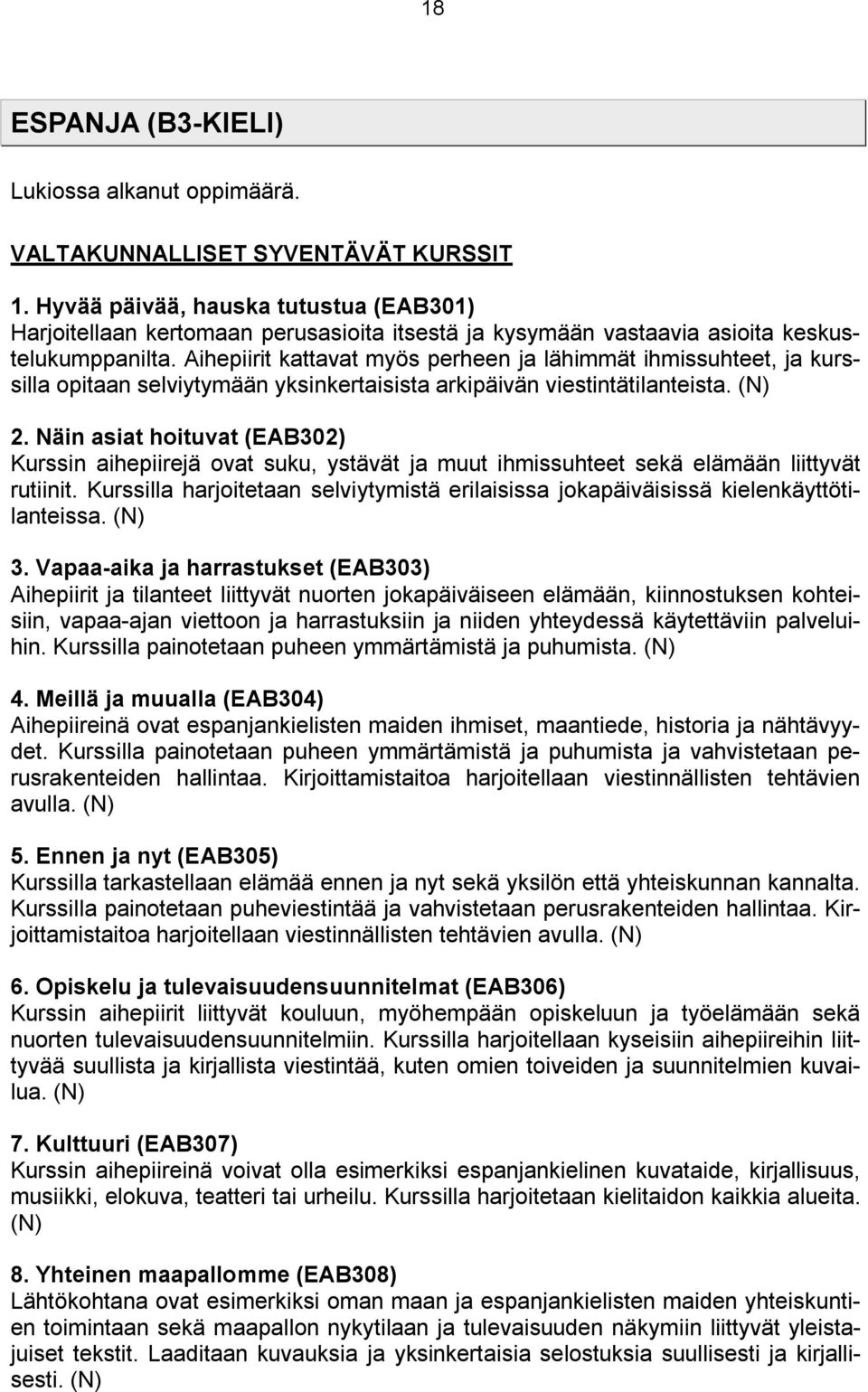 Näin asiat hoituvat (EAB302) Kurssin aihepiirejä ovat suku, ystävät ja muut ihmissuhteet sekä elämään liittyvät rutiinit.