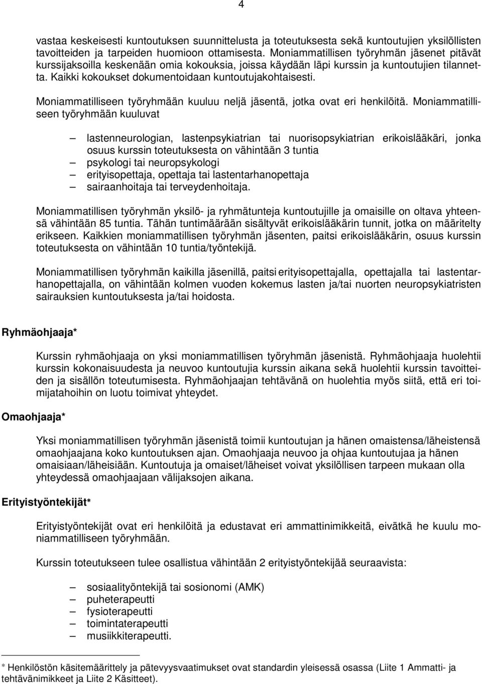Moniammatilliseen työryhmään kuuluu neljä jäsentä, jotka ovat eri henkilöitä.