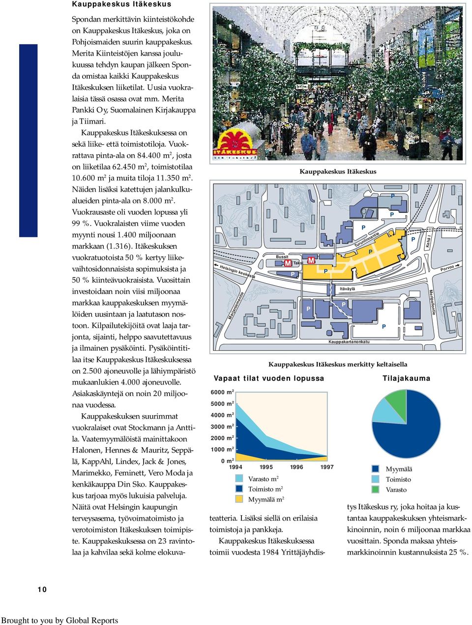 Merita Pankki Oy, Suomalainen Kirjakauppa ja Tiimari. Kauppakeskus Itäkeskuksessa on sekä liike- että toimistotiloja. Vuokrattava pinta-ala on 84.400 m 2, josta on liiketilaa 62.