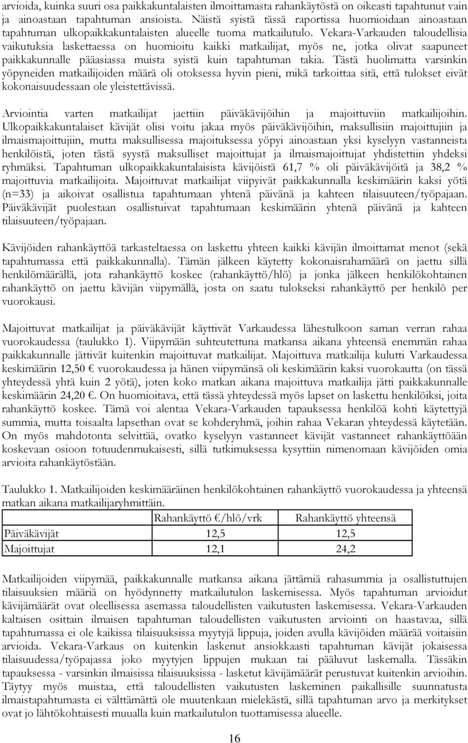 Vekara-Varkauden taloudellisia vaikutuksia laskettaessa on huomioitu kaikki matkailijat, myös ne, jotka olivat saapuneet paikkakunnalle pääasiassa muista syistä kuin tapahtuman takia.